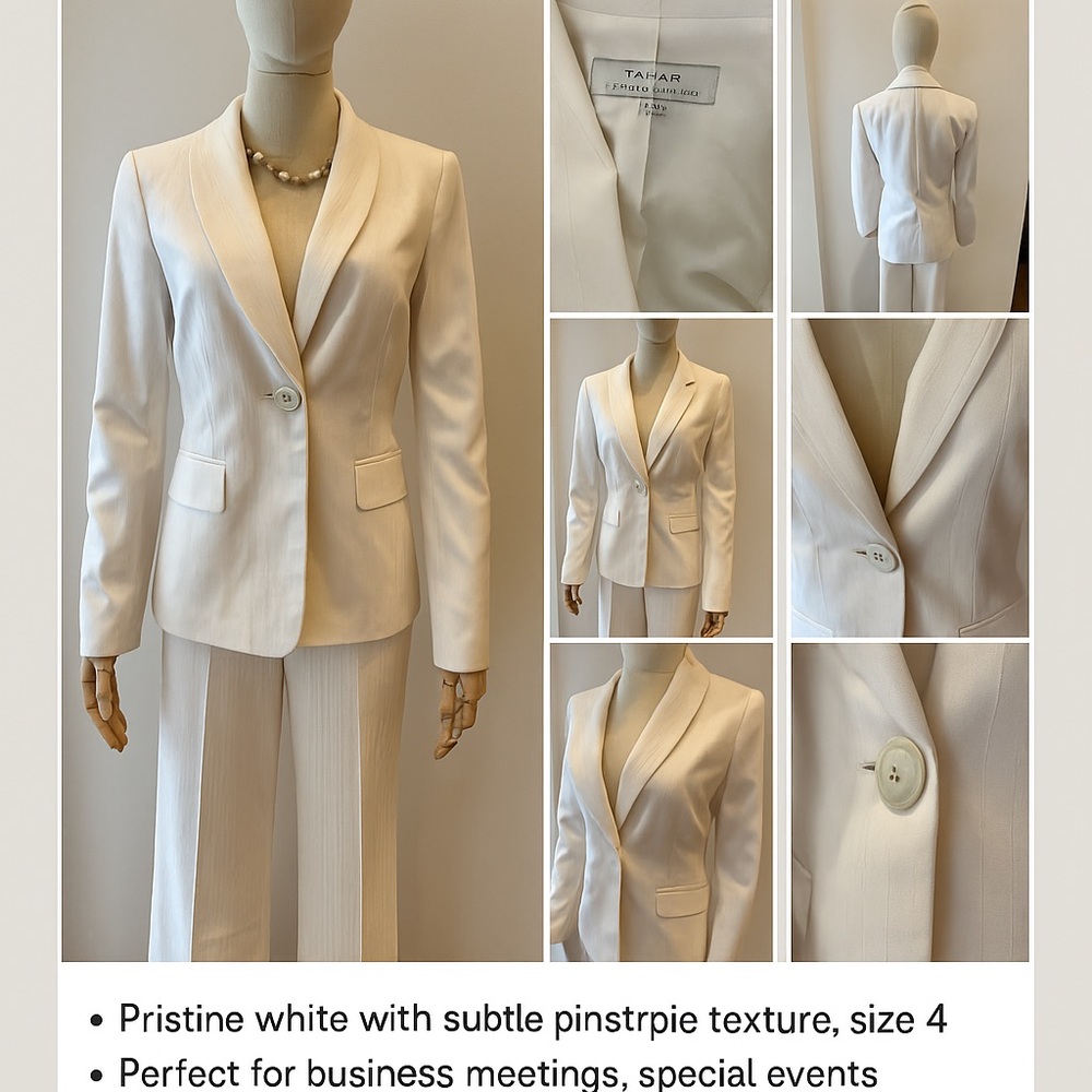 Tahari Cream Pinstripe Suit Set